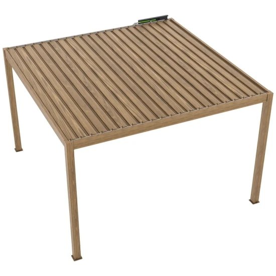 Pergola ogrodowa 4x4 Velaro kolor drewna, elektryczny dach, z oświetleniem LED
