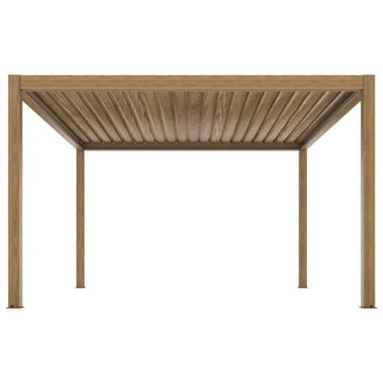 Pergola ogrodowa 4x4 Velaro kolor drewna, elektryczny dach, z oświetleniem LED