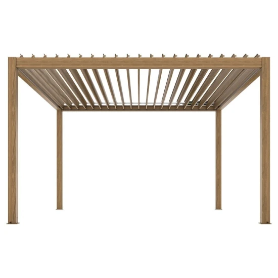 Pergola ogrodowa 4x4 Velaro kolor drewna, elektryczny dach, z oświetleniem LED