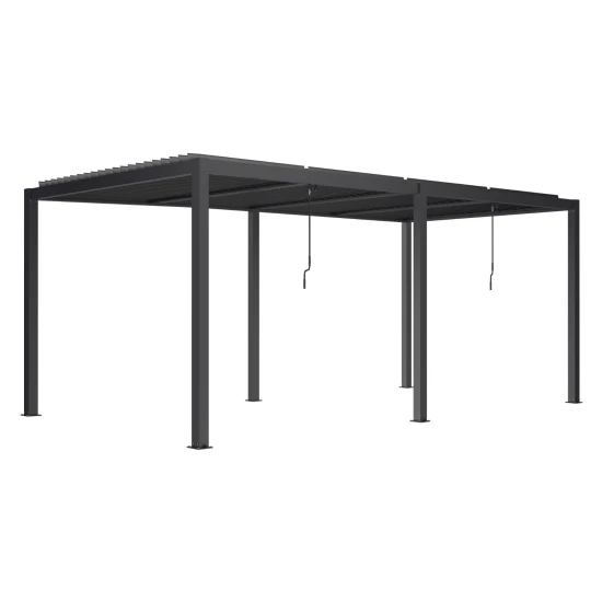 Ogrodowa pergola 580 x 400 x 250 cm aluminiowa L czarna, manualny dach, oświetlenie LED