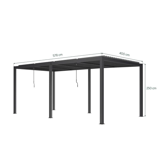 Ogrodowa pergola 580 x 400 x 250 cm aluminiowa L czarna, manualny dach, oświetlenie LED