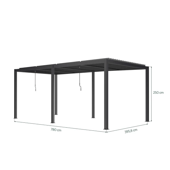 Ogrodowa pergola 580 x 400 x 250 cm aluminiowa L czarna, manualny dach, oświetlenie LED