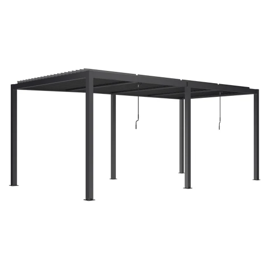 Ogrodowa pergola 580 x 300 x 250 cm aluminiowa L, czarna, manualny dach, oświetlenie LED