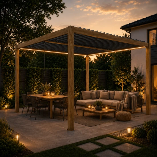 Ogrodowa pergola 3m x 3m aluminiowa VELARO kolor drewna