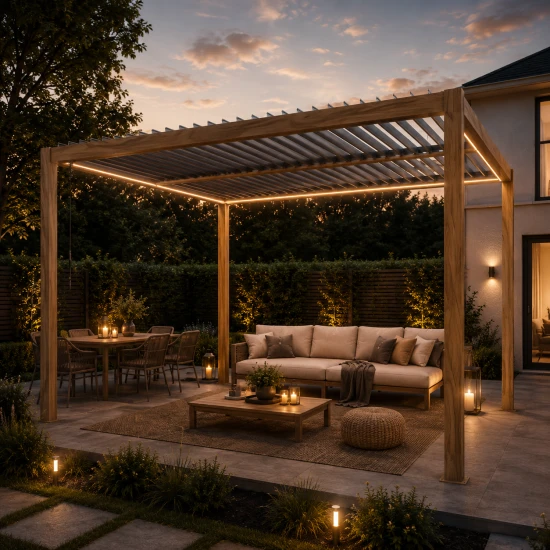 Ogrodowa pergola 3m x 3m aluminiowa VELARO kolor drewna