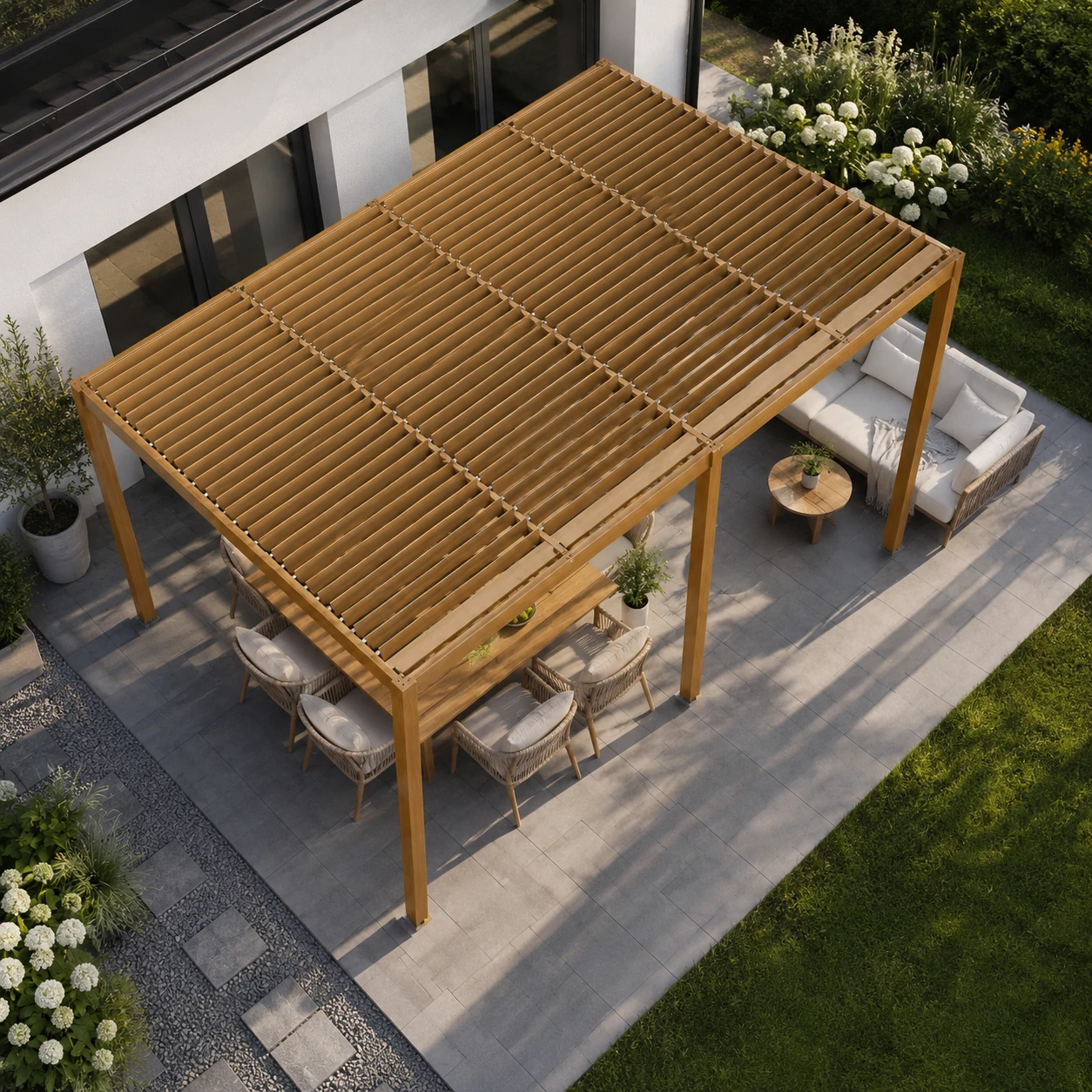 Pergola ogrodowa z regulacją dachu