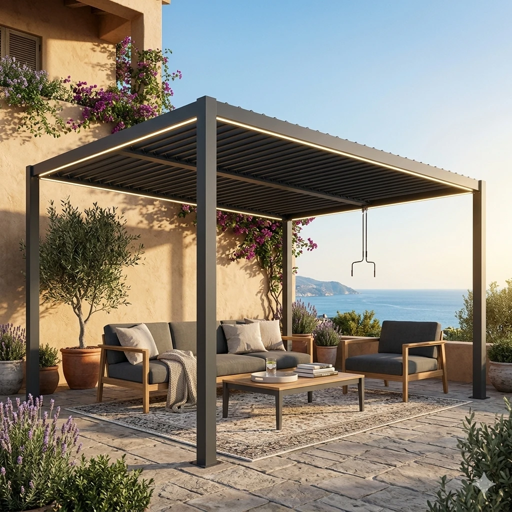 Pergola ogrodowa z regulacją dachu