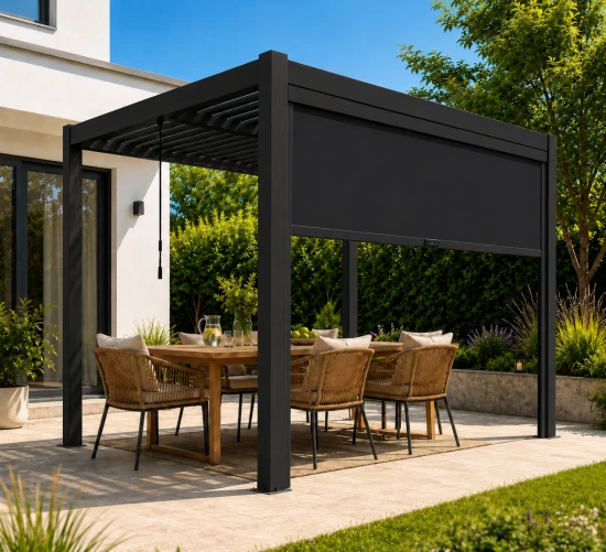 Markiza do pergoli aluminiowej L, manualna, czarna 370 x 238 cm